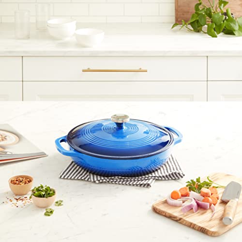 Lodge Essential Enamel Braiser 3.5 Quart - Refrigerator- & Oven-Safe up to 500° F - Heat-Retaining, Induction-Safe & PFAS-Free Enamel Cookware - Caribbean Blue