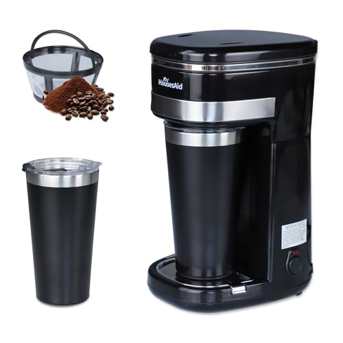 HousesAid Coffee Machine,Single Serve Coffee Maker,One Cup Coffee Maker with Reusable Filter&One-touch Control