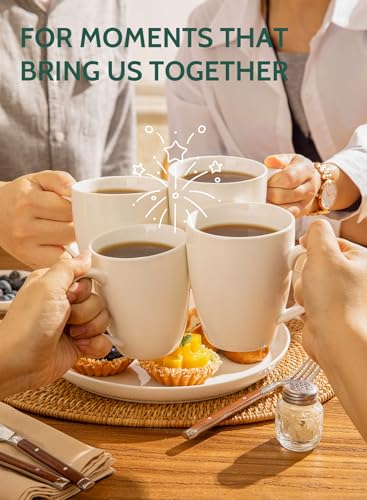 Sweese Porcelain Coffee Mugs - 16 Ounce - Set of 6, Cups for Latte, Hot Tea, Cappuccino, Mocha, Cocoa, White