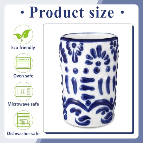 Roshtia 6 Pcs Mexican Tequila Shot Glasses Set 2 oz Talavera Shot Glasses Handmade Ceramic Cups with White Decoration Mexican Pottery Gift Mugs for Tequila Lover Bachelorette Party(Blue)