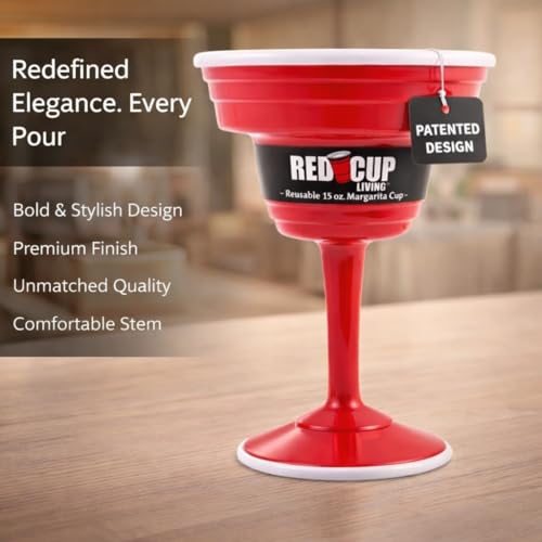 Red Cup Living Reusable Plastic Margarita Glasses with Stem 15 oz – Shatterproof Cocktail Cups, Durable Party Stemware for Pool, Patio & Outdoor,st patricks day accessories & spring break essentials