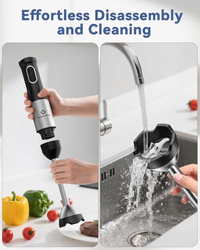 LINKChef 7-in-1 Immersion Blender, 800W Hand Blender with 20 Speeds and Turbo, Scratch-Resistant Guard, 2 Titanium Blades, Whisk, Milk Frother, Food Chopper, Beaker for Soup, Smoothies, Baby Food