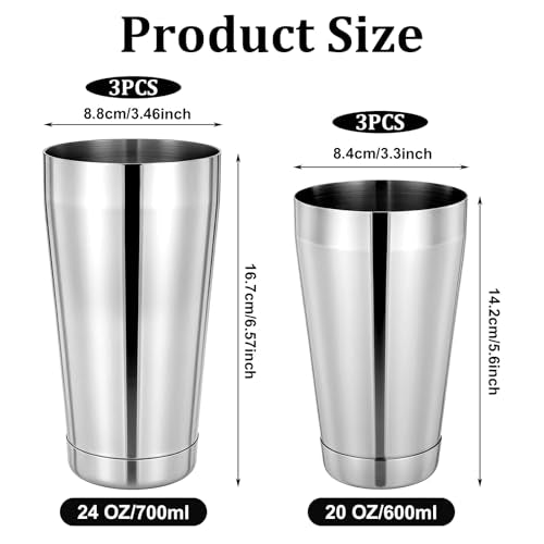 Giantree 6 Pcs Cocktail Shakers, Professional Boston Bar Shaker Set, Stainless Steel Cocktail Shaker Set for Bartenders, Essential Bar Tools Shakers Bartending, 20 Oz, 24 oz