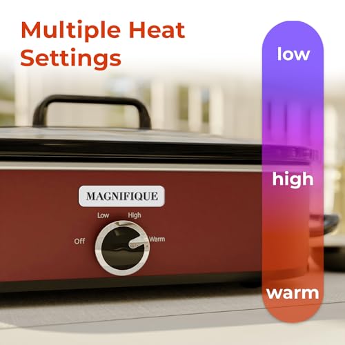 [NEW] MAGNIFIQUE 4-Quart Slow Cooker with Casserole Manual Warm Setting - Perfect Kitchen Small Appliance for Family Dinners, Dishwasher Safe Crock, Red