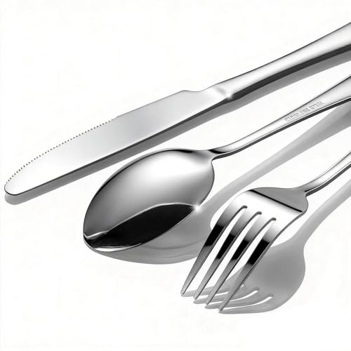 60-Piece Silverware Set for 20 - Stainless Steel Flatware Cutlery Set, Mirror Polished Flatware Set Include Forks Spoons Knives for Home Wedding Restaurant, Dishwasher Safe, Silver, 60 PCS