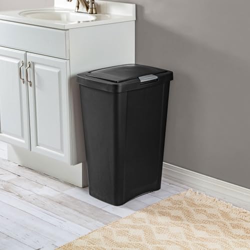 Sterilite 4 Pack Kitchen Trash Can - 13 Gallon TouchTop Wastebasket with Titanium Latch, Black