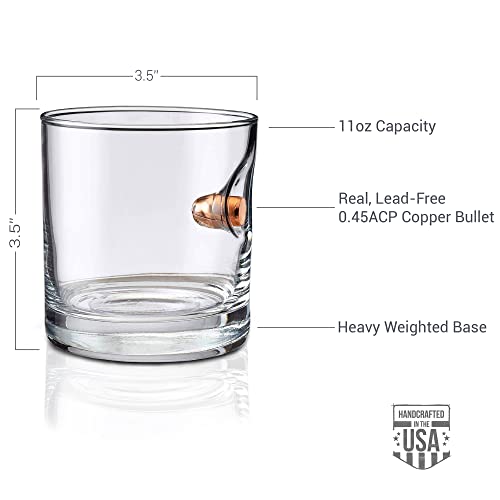 BenShot Rocks Glass with Real 0.45ACP Bullet - 11oz | Made in the USA