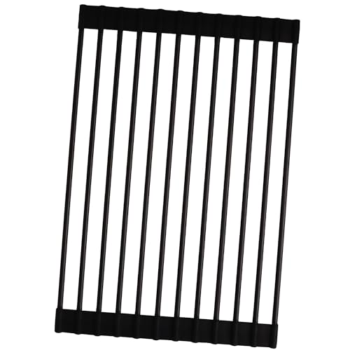 LMHOUS Roll up Dish Drying Rack Silicone Wrapped Stainless Steel 14.5" x 7", Black (M), Over the Sink, Heat Resistant, Foldable