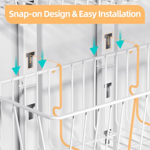 6 Tier Over the Door Pantry Organizer, Foldable Metal Over the Door Hanging Spice Rack with 6 Baskets, Adjustable Hanging Storage Rack for Kitchen, Bedroom, Laundry Room, Bathroom Essentials, White