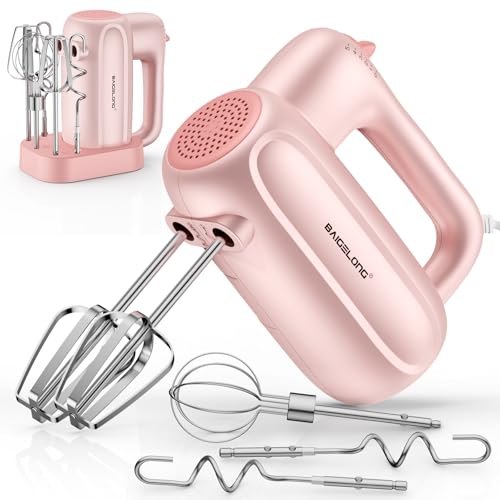 BAIGELONG Hand Electric Mixer, 5-Speed KitchenMixer with 5 * 304 Stainless Steel Attachments + Storage