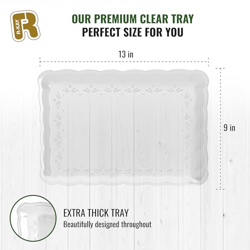 6 Pack Clear Plastic Serving Trays for Party, 9 x 13 Inch - Heavy Duty Plastic Trays for Food - Rectangular Party Serving Trays and Platters - Clear Disposable Trays