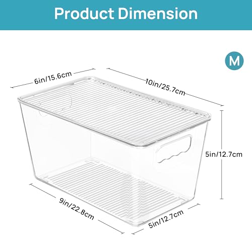 Vtopmart 6 Pack Clear Stackable Storage Bins with Lids, Medium Plastic Containers with Handle for Pantry Organizer and Storage,Perfect for Kitchen,Fridge,Cabinet, Closet,Bathroom Organization