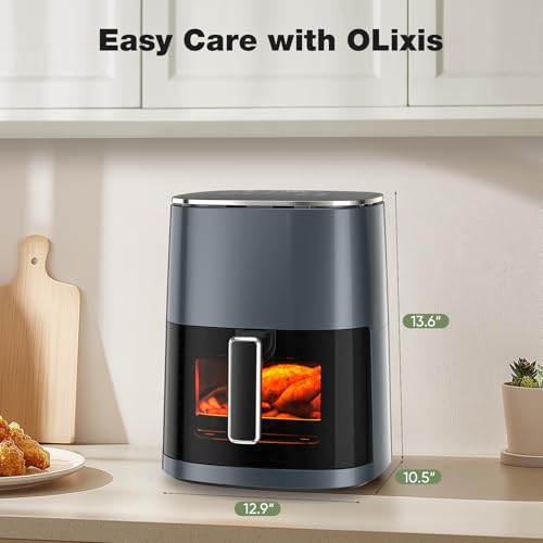 OLIXIS Air Fryer 6 Quart with Window Square Airfryer 12-in-1 Air Frys, Roast, Reheat, Dehydrate, Bake, Steam, Fries, Custard, Chicken, Wings, Sea Food, Vegetabels,400F, White