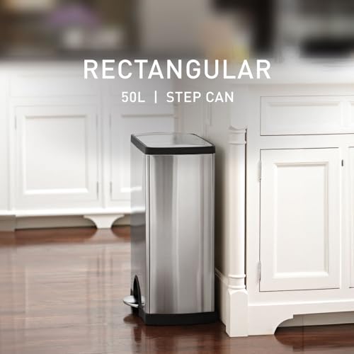 simplehuman 50 Liter / 13.0 Gallon Rectangular Kitchen Step Trash Can, Brushed Stainless Steel