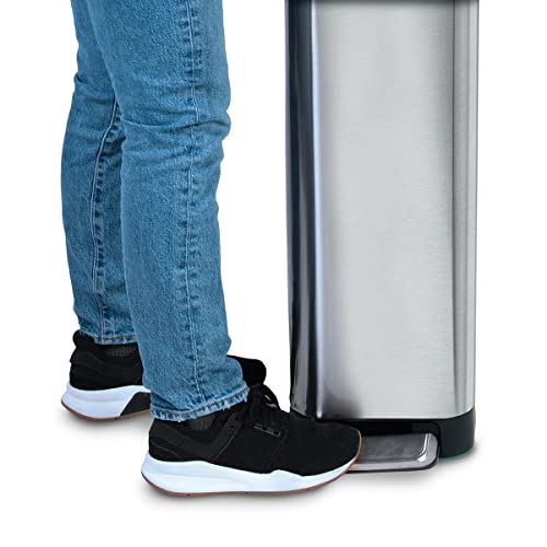 Glad Slim Trash Can with Clorox Odor Protection - Narrow Kitchen Garbage Bin with Soft Close Lid, Step On Foot Pedal and Waste Bag Roll Holder, Stainless Steel, 12 Gallon/45 Liter