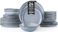 Herogo 24 Piece Dinnerware Dishes Sets for 8, Stoneware Plates and Bowls Dinner Set, Irregular Handmade Dishware Tableware for Home Kitchen, Microwave & Dishwasher Safe, Smoky Blue