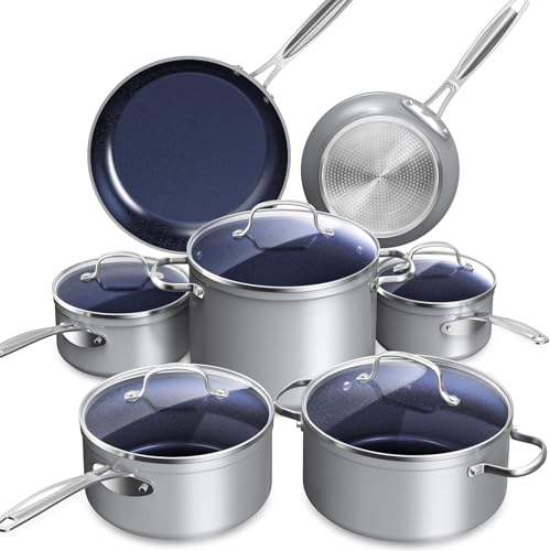 Nuwave Healthy Duralon Blue Ceramic Nonstick Cookware Set, Diamond Infused Scratch-Resistant, PFAS