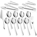 14PCS Serving Utensils - Hostess Serving Utensils Set, Premium Stainless Steel 8.7 inch Serving Utensils, Slotted Spoons, Fork, Tongs, Cake Pie Server for Buffet, Wedding, Dinner (Silver)