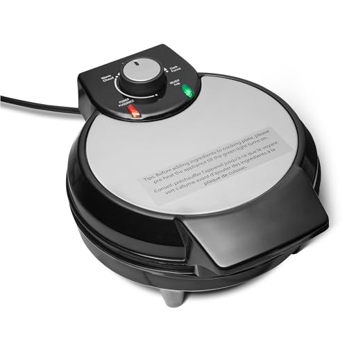 Amazon Basics Waffle Iron, Mini Belgian Waffle Maker with Round 8-Inch Ceramic Nonstick Plate, Adjustable Browning
