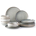 GBHOME Ceramic Dinnerware Sets for 4, 12 Pieces Stoneware Plates and Bowls Sets, Reactive Glaze Dishes -Scratch Resistant, Dishwasher&Microwave Safe, Green Wheat
