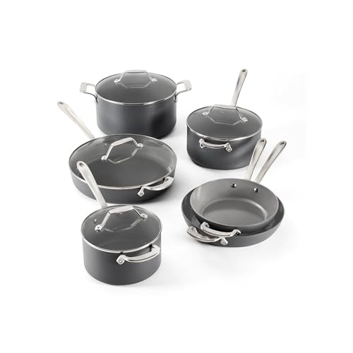 All-Clad HA1 Ceramic Nonstick, 10 Piece Cookware Set, Oven Safe up to 450° & Compatible with All Stovetops