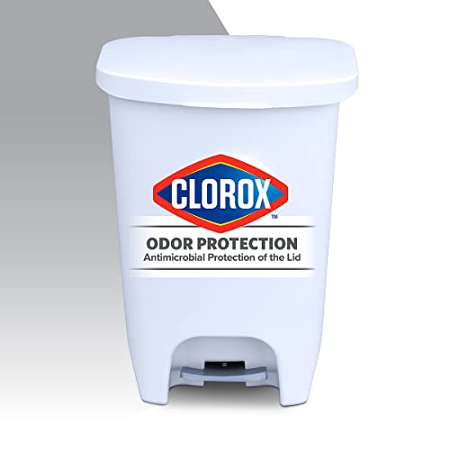 Glad 13 Gallon Trash Can with Clorox Odor Protection, 2 Pack | Plastic Kitchen Waste Bin | Hands Free with Step On Foot Pedal and Garbage Bag Rings, White