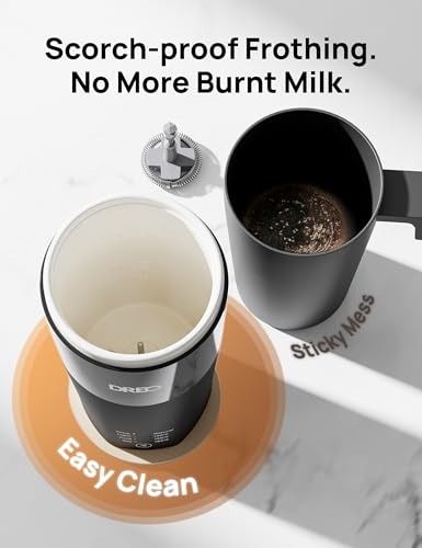 DREO Milk Frother, 4-in-1 Electric Frother for Coffee, Hot and Cold Foam Maker for Cappuccino, Flat-white, Latte with Plant-based and Dairy Milk, Multi-stage, Easy to Clean, Temperature Control, Black