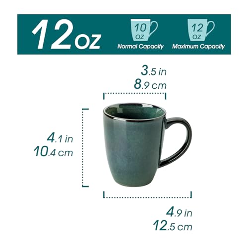 vancasso STARRY Ceramic Coffee Mug Set of 6, 12 Oz Tea Cups with Handle for Latte, Tea, Cappuccino, Milk, Cocoa, Microwave&Dishwasher Safe, Green