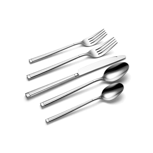 Oneida Silverware Set, Robyn 20-Piece Flatware Set, Service For 4, 18/0 Stainless Steel, Dishwasher Safe, Kitchen Cutlery Sets, Kitchen Utensils Sets, Knives Spoons And Forks, Home (Silver, 20 Pieces)