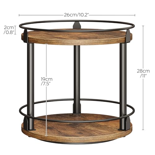 YATINEY Lazy Susan Organizer, Rotating Spice Rack, 2 Tier Spice Turntable Organizer, Industrial Turntable Spice Holder, for Kitchen Countertop and Cabinet, Compact and Versatile, Rustic Brown SR22BR