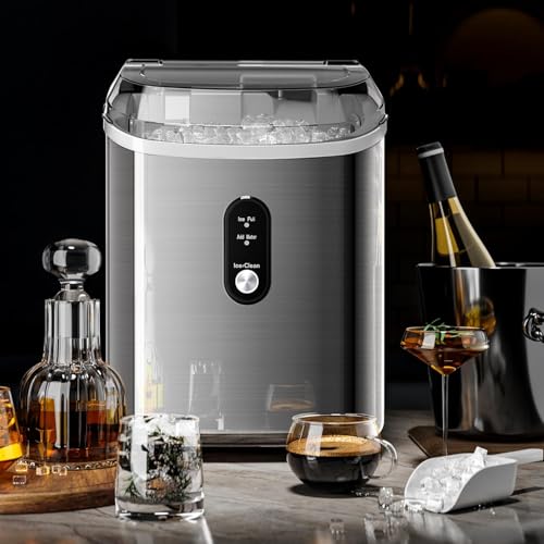 Kismile Nugget Ice Makers Countertop,35Lbs/24H,Portable Sonic Ice Machine with Self-Cleaning,One-Click Operation for Home/Office(Stainless Steels Silver)