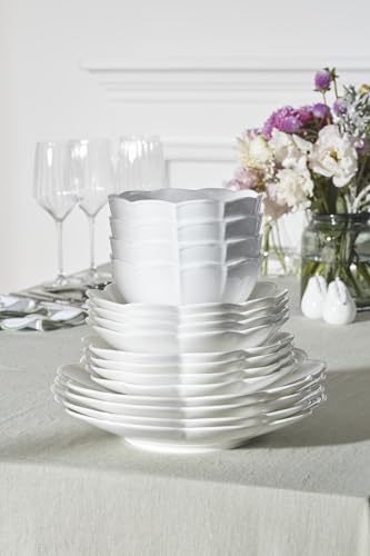 Lenox Dinnerware Set, Studio 1414 Scallop 16-Piece Set, Service For 4, Bone China Material, Dishwasher & Microwave Safe, Home And Kitchen, Kitchen And Dining, Plates And Bowls Sets (White, 16 Pieces)