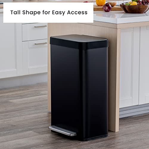Home Zone Living 18.5 Gallon Large Capacity Kitchen Trash Can, Tall Stainless Steel Liner-Free Body, 70 Liter Capacity, Matte Black, Virtuoso Series