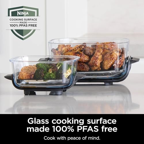 Ninja FN100WH Crispi Air Fryer, Microwave, Freezer & Dishwasher Safe, Non Toxic Glass Portable Cooking System, 4 QT & 5 Cup Glass Containers with Storage Lids, Easy Meals, White (Renewed)