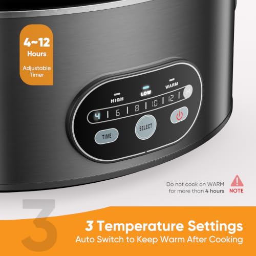 NEWBULIG Slow Cooker 8 Quart, Large Slow Cooker, Ceramic Nonstick Coating, 3 Adjustable Temp Multi Cookers with Dishwasher Safe Stoneware Pot & Tempered Glass Lid, 35in Tangle Free Cord Wrap, Black
