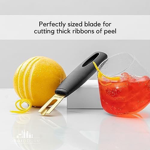A Bar Above Black Handle Stainless Steel Channel Knife, Chef-Grade Citrus Garnish Tool, Zester and Fruit Peeler for Cocktails, Culinary Presentation, and Kitchen Use
