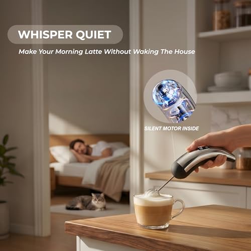 Wynboop Mini Cordless Hand Mixer, 5-Speed Electric Whisk with Digital Display, USB-C Rechargeable & Silent, Portable for Drinks, Breakfast & Baking(Black)