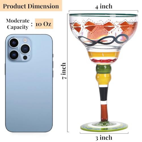ZAVOOS Set of 2 Margarita Glass, 10 Oz Mexican Hand Blown Glasses Modern Bar Cups for Martini, Handcrafted Coupe Drinking Glassware Stemware for Cocktail Champagne, Party Decorations