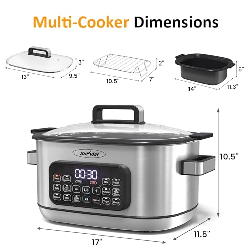 Sunvivi 12-in-1 Programmable Slow Cooker 6.5QT with Timer & Keep Warm