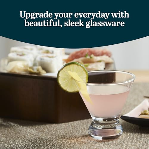 Libbey Cosmopolitan Stemless Martini Glasses Set Of 12, Dishwasher Safe Holiday Martini Glass, Lightweight Cocktail Glass Set for Wedding Party