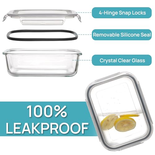 Vtopmart 5Pack 22oz Glass Storage Containers with Lids, Glass Meal Prep Food Container Sets with Snap Airtight Lid for Microwave, Oven, Freezer and Dishwasher, Grey