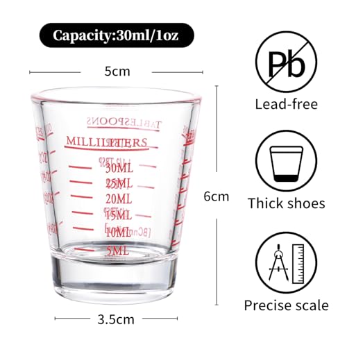 Shot Glasses Measuring cup Espresso Shot Glass Liquid Heavy Wine 2 Pack 26-Incremental Measurement 1oz, 6 Tsp, 2 Tbs, 30ml (2 pack-red)