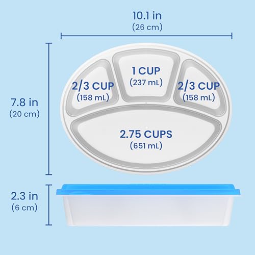 Bentgo Easyboxes 4-Compartment Oval Containers - Patented Design 8-Piece Set; 4 Trays & 4 Fitted Lids Seal in Freshness; Reusable Food Storage & Meal Prep BPA-Free Containers (Classic)