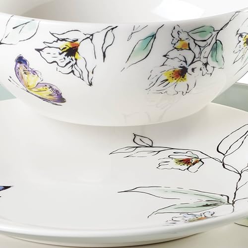 Oneida Dinnerware Set, Botanica 12-Piece Dinnerware Set, Service For 4, Porcelain Material, Dishwasher And Microwave Safe, Bowls, Plates And Bowls, Dinner Dishes, Plates, Home (Green, 12 Piece)
