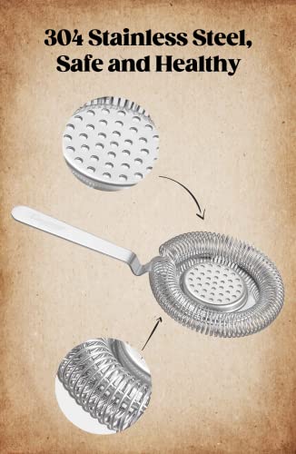 KITESSENSU Cocktail Strainer, Stainless Steel Classic Hawthorne Spring Bar Strainer with Long Handle, Drink Strainer Cocktail for Professional Bartenders, High Density Spring