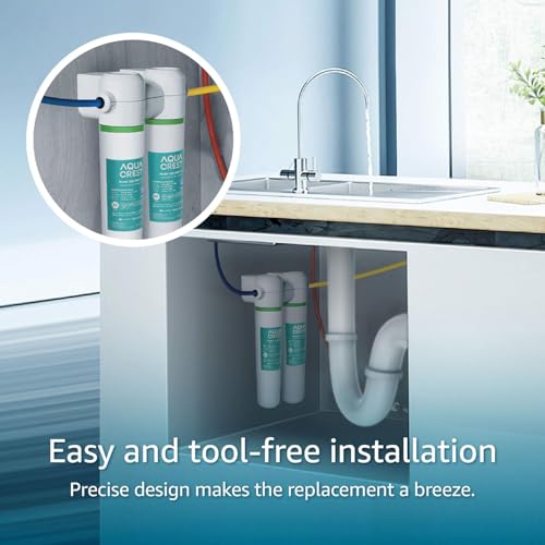AQUA CREST FQK2J Under Sink Water Filter, Replacement for GE FQK2J, FQK1K, Compatible with GE GXK255TBN, NSF/ANSI 42 372 Certified, 1320 Gallons Dual Flow Drinking Water Replacement Filters, 2 Pack