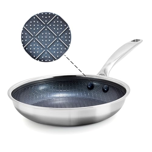 Blue Diamond Hybrid Nonstick Stainless Steel 8” Frying Pan, PFAS-Free Ceramic Skillet, Diamond Bond Powerful