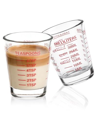 SAIAOKJ Shot Glasses Measuring Cup Set 2PACK Espresso Shot Glasses Liquid Heavy Glass 26-Incremental Measurement 1 OZ, 2 TBS, 6 TSP, 30 ML Kitchen Tools (Red)
