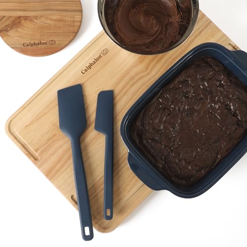 Calphalon Prime 7-Piece Silicone and Teak Wood Kitchen Tool Set, Stainless Steel Kitchen Utensil Set, Kitchen Spoon And Spatula Set, Heat Resistant Non-Slip Kitchen Gadgets Set - Navy Blue