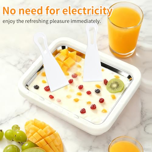 KeyDoors Rolled Ice Cream Maker with 2 Scrapers Food Grade Stainless Steel rolled ice cream tra for Frozen Yogurt/Slushie Birthday Gift Homemade DIY for Fun Parent-Child Activities Families (White)